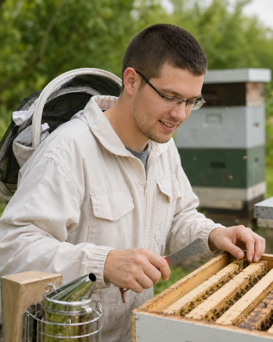Sam Fielding Inspecting a Beehive